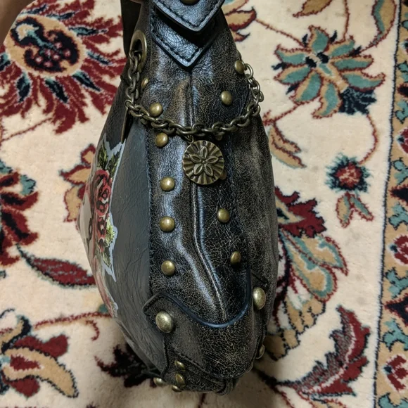 Isabella Fiore Chained Me Hearty Tattoo Distressed Leather Handbag - Picture 7 of 16